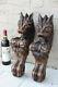 Xxl Antique Pair Oak Wood Carved Hunting Table Dragon Gothic Legs Figurines N1