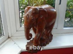 X large 15 Tall Solid Teak Wood Hand Carved Elephant Pair Sculpture
