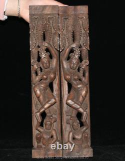 15 Chinoises Anciennes Antiquités en Bois Sculpté de Femmes Nues Séduisantes Poids de Papier Paire