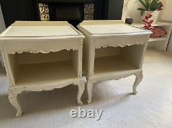 2 X Tables de chevet en bois massif blanc de style français Shabby Chic Art Nouveau vintage