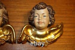 3.4 Paire de statue de tête d'ange putto en bois sculpté à la main sur mur