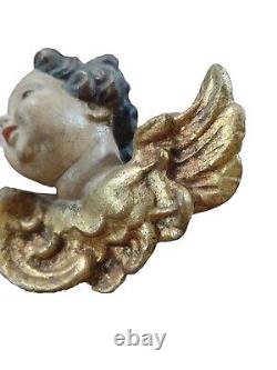 Antique 4 Paire de têtes de putto ange en bois sculpté à la main sur le mur, figurines Allemagne