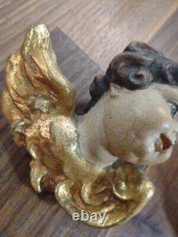 Antique 4 Paire de têtes de putto ange en bois sculpté à la main sur le mur, figurines Allemagne