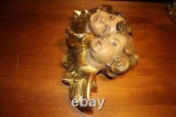 Antique XXL 15 paires de têtes d'angelot putto en bois sculpté à la main pour décoration murale - Cadeau