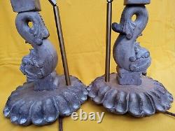Bases de lampes de table en paire Poissons Koi Dauphin Sculptés à la main en bois Bases de pétales floraux