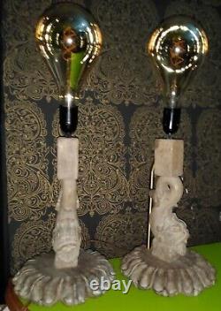 Bases de lampes de table en paire Poissons Koi Dauphin Sculptés à la main en bois Bases de pétales floraux