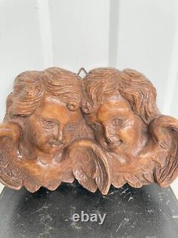 Belle paire d'anges / putti sculptés en bois nº