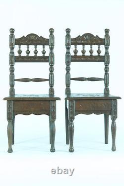 Chaise miniature en bois breton / bretonne, meubles sculptés à la main, art populaire x 2