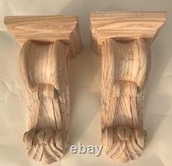 Corbeaux en bois de cuisine style Régence, paire de supports de hotte sculptés en pin, PN337