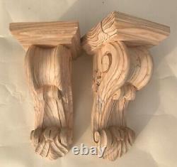 Corbeaux en bois de cuisine style Régence, paire de supports de hotte sculptés en pin, PN337