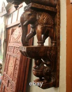 Ensemble de 2 équerres murales en bois en forme d'éléphant avec paire de paons, style vintage, supports murals