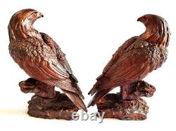 GY076- Figurine de sculpture sur bois de buis de 9 X 6 CM Paire de statues d'aigles