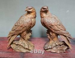 GY076- Figurine de sculpture sur bois de buis de 9 X 6 CM Paire de statues d'aigles