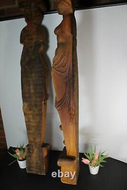 PAIRE 47.6 XXL Cheminée en bois sculpté avec colonne de manteau caryatide dame satyre diable