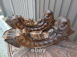 PLAQUES STATUES PAIRE d'antiques anges dauphins en bois sculpté