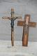 Paire D'anciens Crucifix En Bois Sculpté Religieux Français
