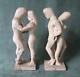 Paire D'art Populaire En Bois Sculptée à La Main D'un Homme Et D'une Femme Nus / Vers 1930