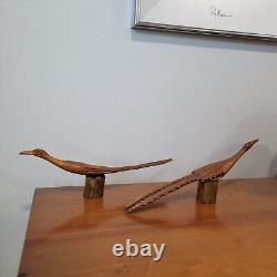 Paire d'oiseaux coureurs en bois sculpté vintage 13