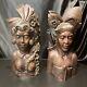 Paire De Bustes Sculptés En Bois Dur De Klungkung, Bali, Femme Et Homme
