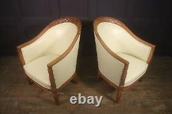 Paire de fauteuils Art Déco français en bois de poirier sculpté, antique, vintage, original