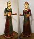 Paire De Figures Vintage Indiennes Raja Et Rani En Bois Sculpté Décoratif De 108cm