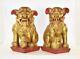 Paire De Grandes Statues Sculptées En Bois Doré Rouge Chinois Antiques De Fu Foo Dog Lion