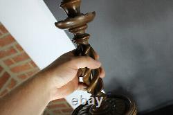 Paire de lampes de table en bois sculpté à torsades d'orge vintage