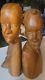Paire De Sculptures En Bois Sculpté Tête D'homme Et De Femme Africains Art Populaire Tribal