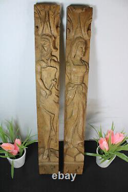 Panneaux d'ornements de meuble sculptés en bois en forme de figures d'homme et de femme