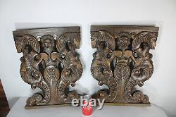 Panneaux de meuble figuratifs en bois sculpté vintage représentant un cheval mythologique