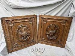 Panneaux de meubles de faisan en chêne sculpté français en paire antique Projet du 19ème siècle
