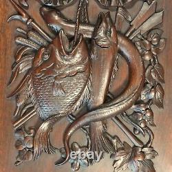 Panneaux en bois sculpté de la Forêt Noire antique PAIRE Plaques d'animaux Trophées de chasse