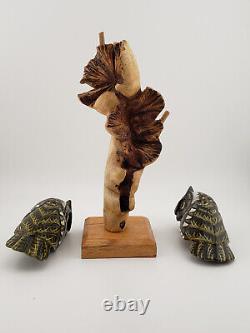 Sculpture d'oiseaux en bois sculptés Couple de hiboux