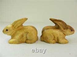 Sculpture de lapins en bois sculptés à la main Paire de lapins bébés finition naturelle