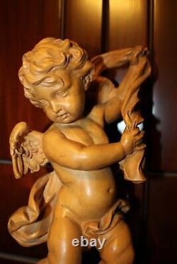 Statue de Putto Cherbu en bois sculpté à la main par Anri Pair 11 Italie