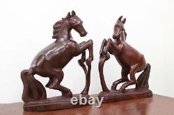 Statue de couple de chevaux, sculpture en bois vintage, art équestre, décoration de maison, cadeau