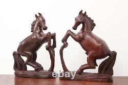 Statue de couple de chevaux, sculpture en bois vintage, art équestre, décoration de maison, cadeau