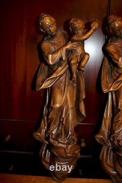 Statue murale en bois sculpté de Notre-Dame Marie Immaculée et Jésus antique, 18 paires