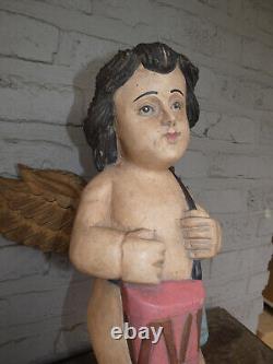 Statues de figurines d'anges musiciens en bois sculpté français grand format