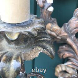 Superbe paire de luminaires muraux italiens en bois sculpté vintage AF Firenze